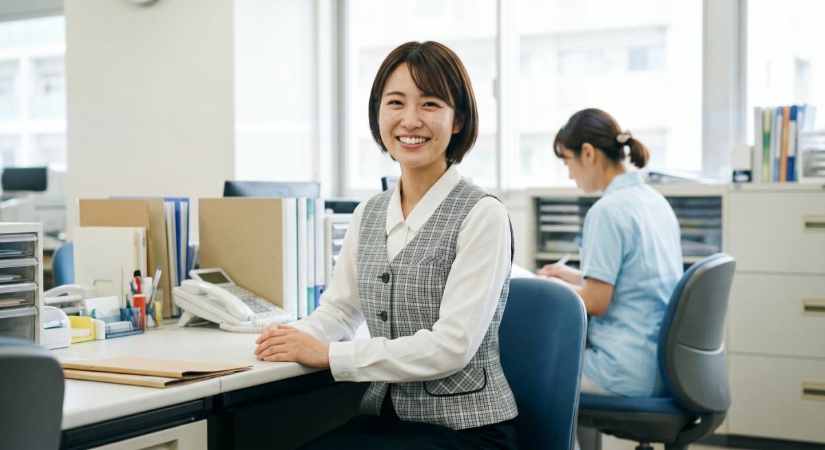 顎関節症を治療して笑顔で仕事をする女性